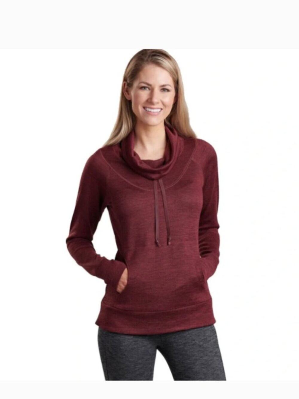 Kuhl Women's Lea Heathered Mulberry Long Sleeve Cowl Neck Pullover Size Large